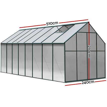 Green Fingers Greenhouse 5.1x2.44x2.1M Aluminium Polycarbonate Green House Garden Shed.