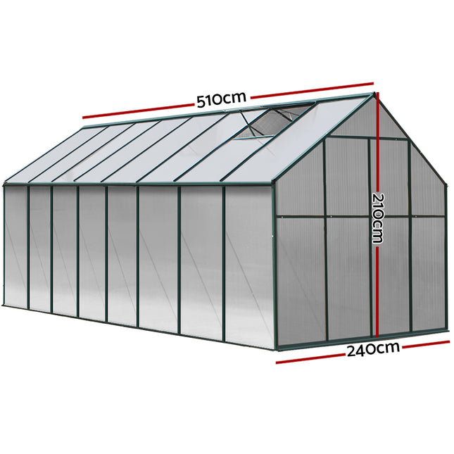 Green Fingers Greenhouse 5.1x2.44x2.1M Aluminium Polycarbonate Green House Garden Shed.