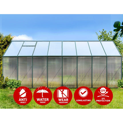Green Fingers Greenhouse 5.1x2.44x2.1M Aluminium Polycarbonate Green House Garden Shed.