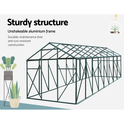 Green Fingers Greenhouse 5.1x2.44x2.1M Aluminium Polycarbonate Green House Garden Shed.