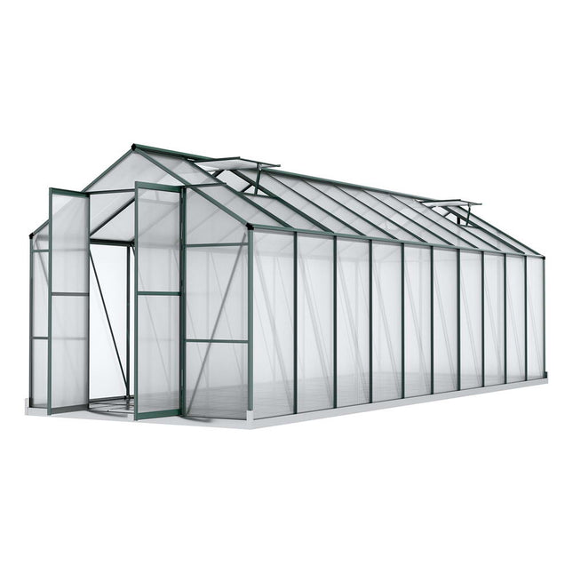 Green Fingers Greenhouse 6.3x2.44x2.1M Aluminium Polycarbonate Green House Garden Shed.