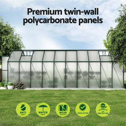 Green Fingers Greenhouse 6.3x2.44x2.1M Aluminium Polycarbonate Green House Garden Shed.