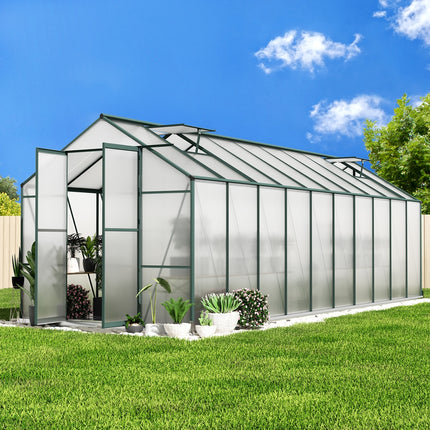 Green Fingers Greenhouse 6.3x2.44x2.1M Aluminium Polycarbonate Green House Garden Shed.