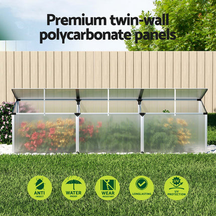 Green Fingers Greenhouse 180x50x50CM Cold Frame Plant Grow Aluminium Polycarbonate Green House.