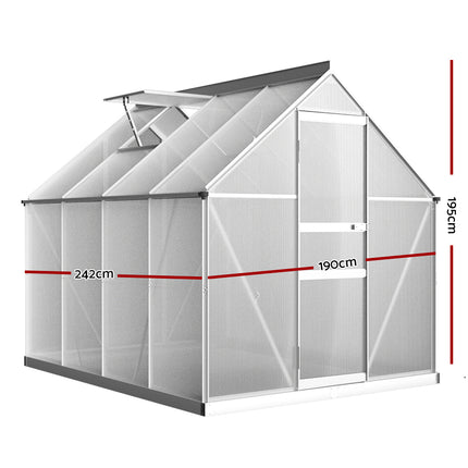 Green Fingers Greenhouse 2.42x1.9x1.95M Aluminium Polycarbonate Green House Garden Shed.