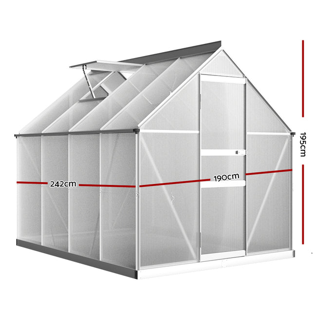 Green Fingers Greenhouse 2.42x1.9x1.95M Aluminium Polycarbonate Green House Garden Shed.