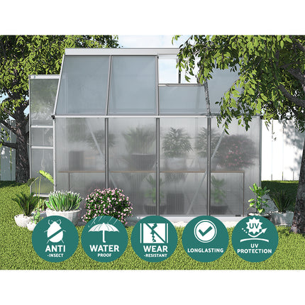 Green Fingers Greenhouse 2.42x1.9x1.95M Aluminium Polycarbonate Green House Garden Shed.