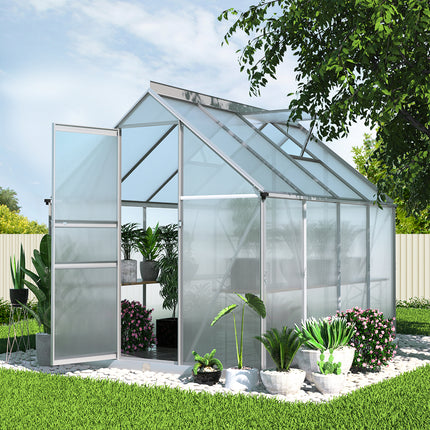 Green Fingers Greenhouse 2.42x1.9x1.95M Aluminium Polycarbonate Green House Garden Shed.