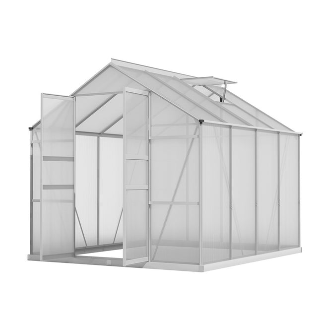 Green Fingers Greenhouse 2.42x2.5x2.26M Aluminium Double Doors Green House Garden Shed.