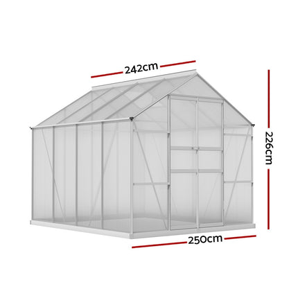 Green Fingers Greenhouse 2.42x2.5x2.26M Aluminium Double Doors Green House Garden Shed.