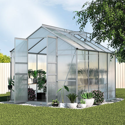 Green Fingers Greenhouse 2.42x2.5x2.26M Aluminium Double Doors Green House Garden Shed.