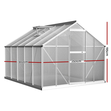 Green Fingers Greenhouse 3x2.5x1.95M Aluminium Polycarbonate Green House Garden Shed.