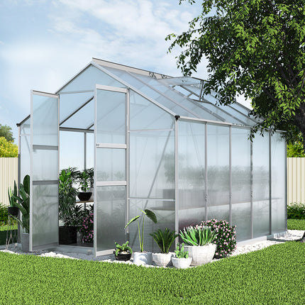 Green Fingers Greenhouse 3x2.5x2.26M Double Doors Aluminium Green House Garden Shed.