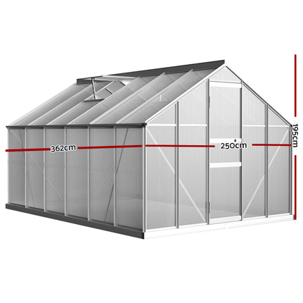 Green Fingers Greenhouse 3.6x2.5x1.95M Aluminium Polycarbonate Green House Garden Shed.