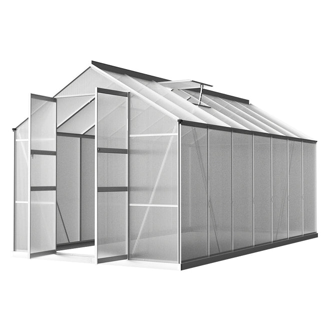 Green Fingers Greenhouse 4.1x2.5x2.26M Double Doors Aluminium Green House Garden Shed.