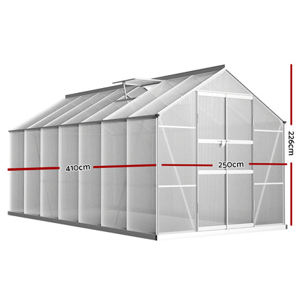 Green Fingers Greenhouse 4.1x2.5x2.26M Double Doors Aluminium Green House Garden Shed.