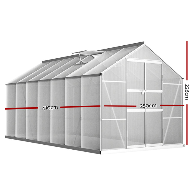 Green Fingers Greenhouse 4.1x2.5x2.26M Double Doors Aluminium Green House Garden Shed.