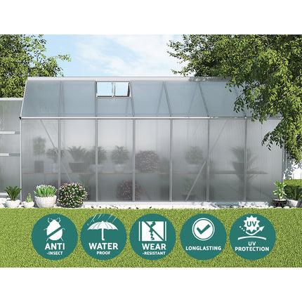 Green Fingers Greenhouse 4.1x2.5x2.26M Double Doors Aluminium Green House Garden Shed.