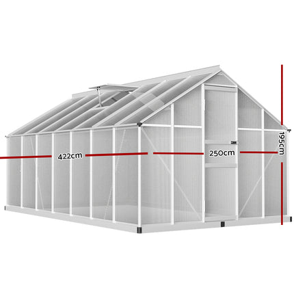 Green Fingers Greenhouse 4.2x2.5x1.95M Aluminium Polycarbonate Green House Garden Shed.