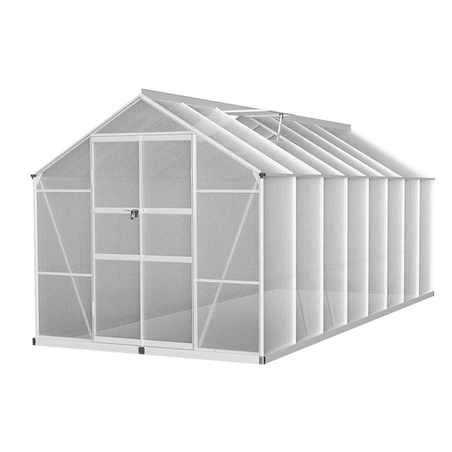 Green Fingers Greenhouse 4.7x2.5x2.26M Double Doors Aluminium Green House Garden Shed.