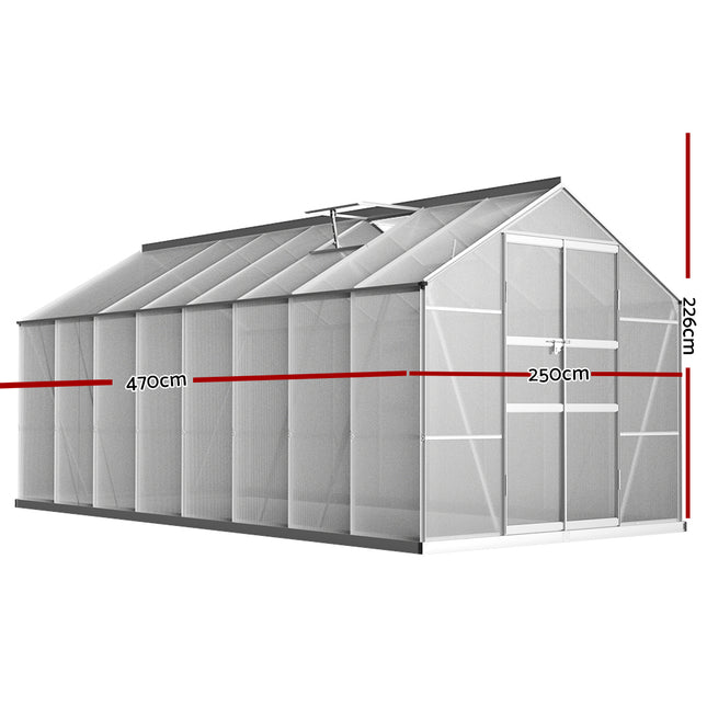 Green Fingers Greenhouse 4.7x2.5x2.26M Double Doors Aluminium Green House Garden Shed.