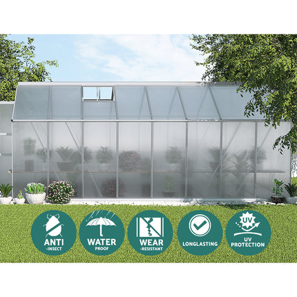 Green Fingers Greenhouse 4.7x2.5x2.26M Double Doors Aluminium Green House Garden Shed.
