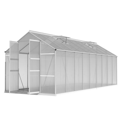 Green Fingers Greenhouse 6.03x2.44x2.68M Double Doors Aluminium Green House Garden Shed.