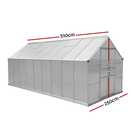 Green Fingers Greenhouse 6.03x2.44x2.68M Double Doors Aluminium Green House Garden Shed.