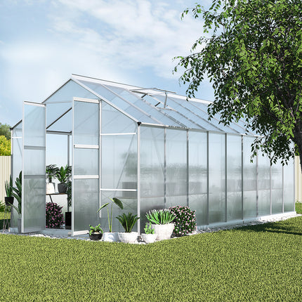 Green Fingers Greenhouse 6.03x2.44x2.68M Double Doors Aluminium Green House Garden Shed.