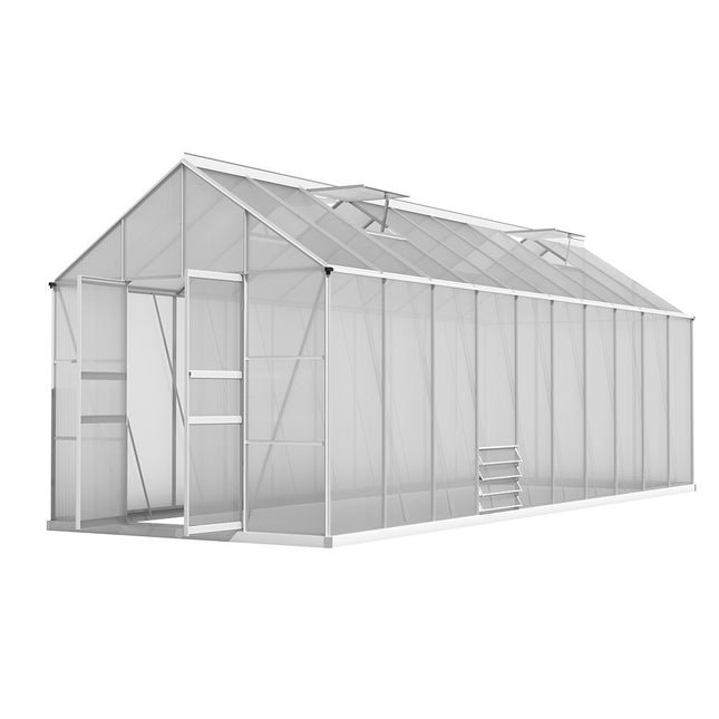 Green Fingers Greenhouse 6.03x2.44x2.68M Double Doors Aluminium Green House Garden Shed.