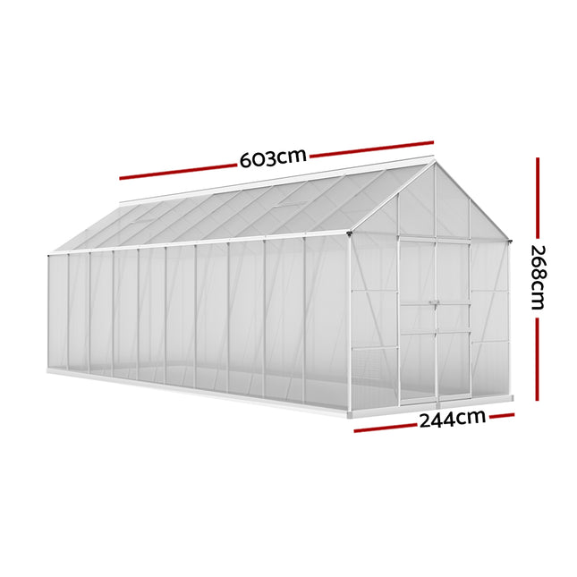 Green Fingers Greenhouse 6.03x2.44x2.68M Double Doors Aluminium Green House Garden Shed.