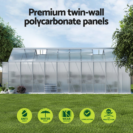 Green Fingers Greenhouse 6.03x2.44x2.68M Double Doors Aluminium Green House Garden Shed.