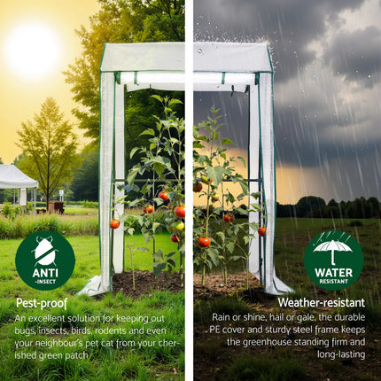 Green Fingers Mini Greenhouse PE Cover Green House Roll-Up Zippered Door 1.0x0.8x1.5M.