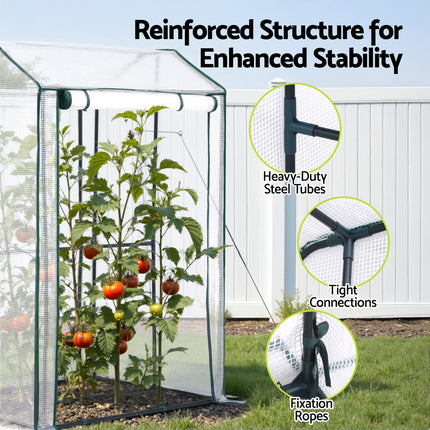 Green Fingers Mini Greenhouse PE Cover Green House Roll-Up Zippered Door 1.0x0.8x1.5M.