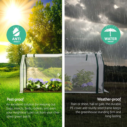 Green Fingers Mini Greenhouse PE Cover Green House Roll-Up Zippered Door 1.2x0.5x0.6M.