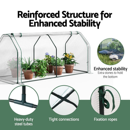Green Fingers Mini Greenhouse PE Cover Green House Roll-Up Zippered Door 1.2x0.5x0.6M.