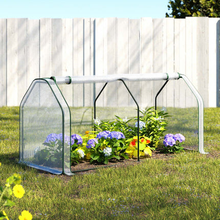 Green Fingers Mini Greenhouse PE Cover Green House Roll-Up Zippered Door 1.2x0.5x0.6M.