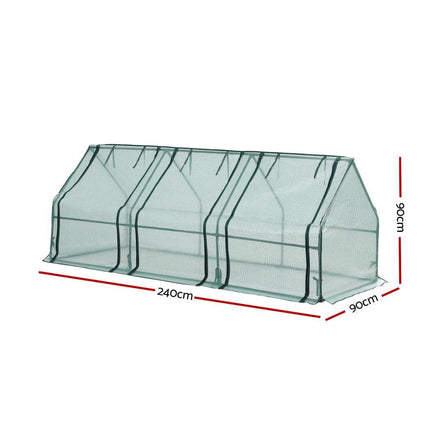 Green Fingers Mini Greenhouse 240x90x90cm Steel Frame PE Cover Outdoor Shelter.