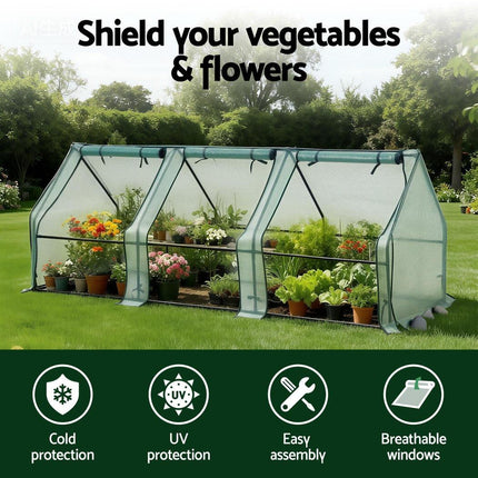 Green Fingers Mini Greenhouse 240x90x90cm Steel Frame PE Cover Outdoor Shelter.