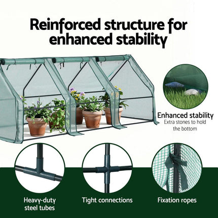 Green Fingers Mini Greenhouse 240x90x90cm Steel Frame PE Cover Outdoor Shelter.