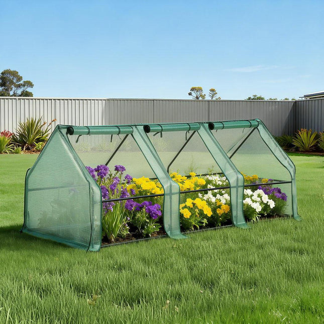 Green Fingers Mini Greenhouse 240x90x90cm Steel Frame PE Cover Outdoor Shelter.