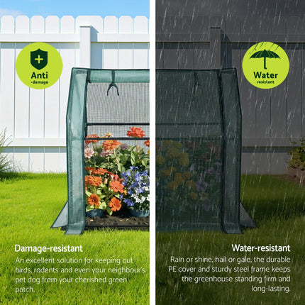 Green Fingers Mini Greenhouse 91x46x84cm Steel Frame PE Cover Outdoor Shelter.