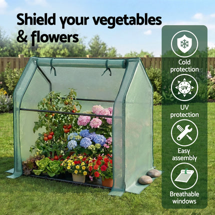 Green Fingers Mini Greenhouse 91x46x84cm Steel Frame PE Cover Outdoor Shelter.