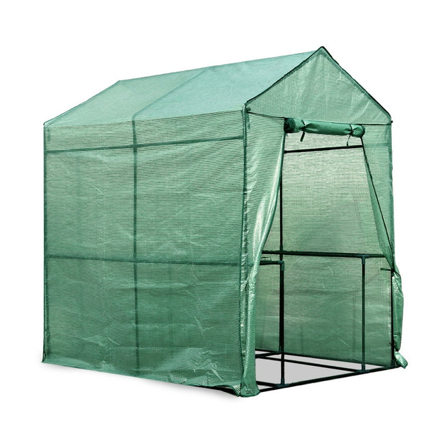 Green Fingers Greenhouse 1.2x1.9x1.9M Walk in Green House Tunnel Plant Garden Shed 4 Shelves.