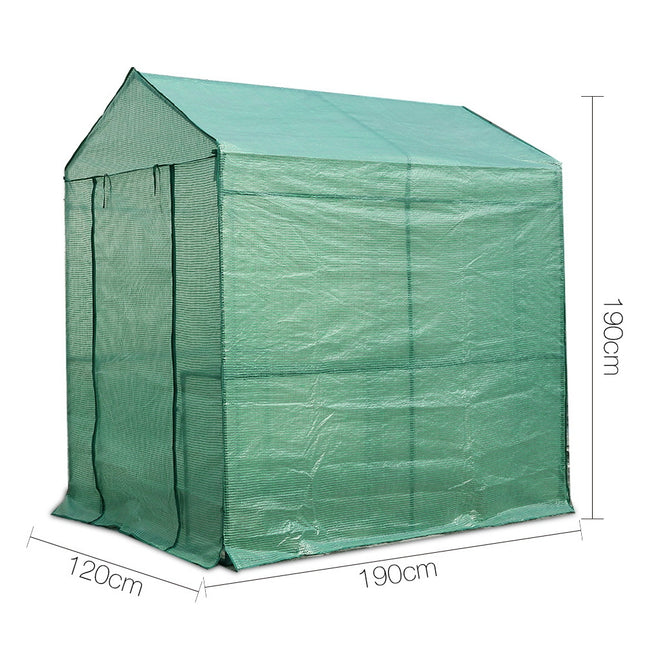Green Fingers Greenhouse 1.2x1.9x1.9M Walk in Green House Tunnel Plant Garden Shed 4 Shelves.