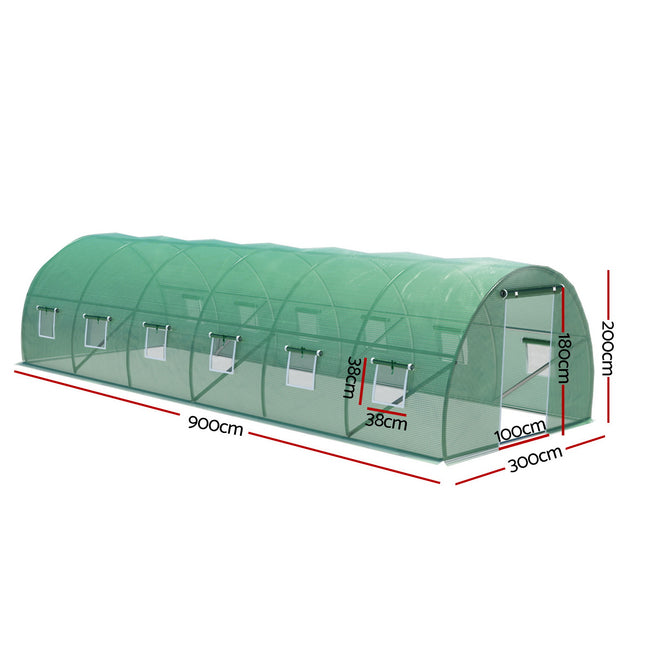 Green Fingers Greenhouse 9x3x2M Walk in Green House Tunnel Plant Garden Shed Dome.