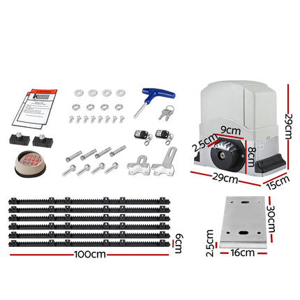 LockMaster Electric Sliding Gate Opener 1200KG Auto Keypad Hardware Remote 6M.