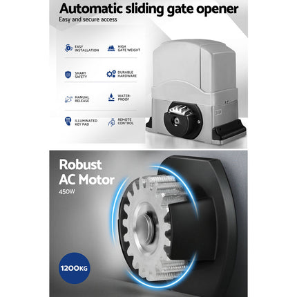 LockMaster Electric Sliding Gate Opener 1200KG Auto Keypad Hardware Remote 6M.
