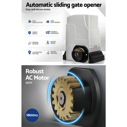 LockMaster Electric Sliding Gate Opener 1800KG Keypad 6M Rail.