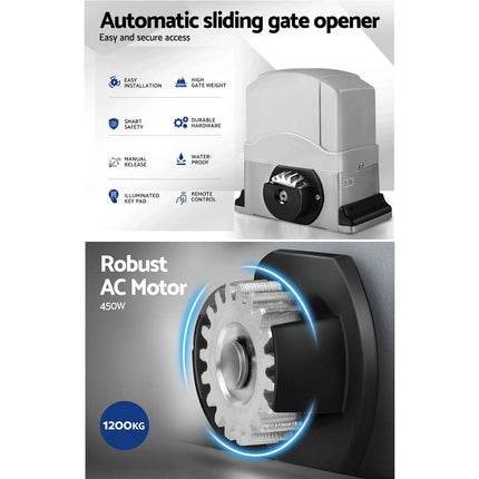 LockMaster Automatic Sliding Gate Opener Kit 4M 1200KG.